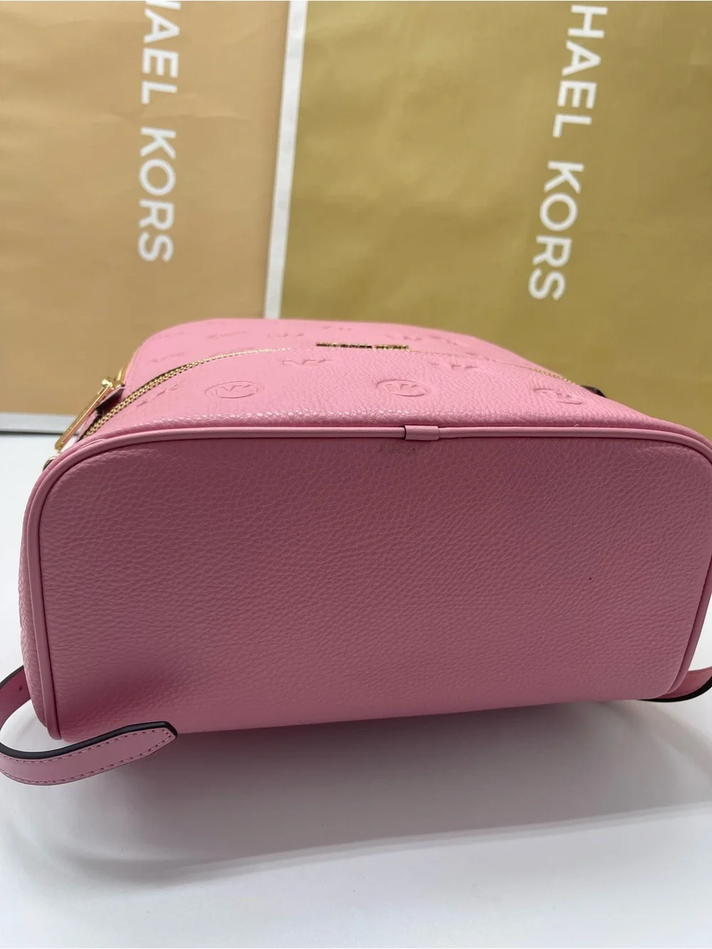 Michael Kors Rhea Medium Zip MK Logo Debossed Backpack Carnation NWT